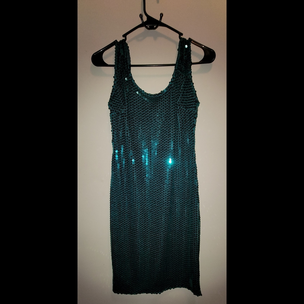 💚 Vintage Teal Green Sequin Party Dress 💚